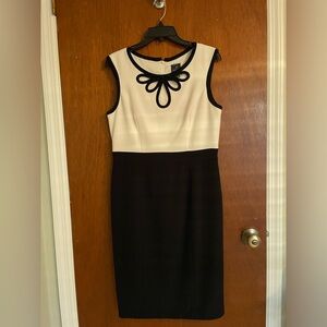 ADRIANNA PAPELL black and white embellished beaded cocktail dress.